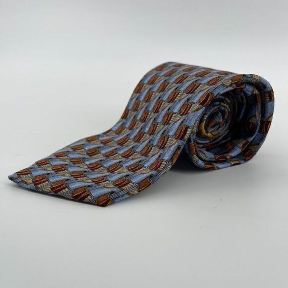 Ermenegildo Zegna Silk Tie Blue Geometric Pattern Luxury Men's Accessory